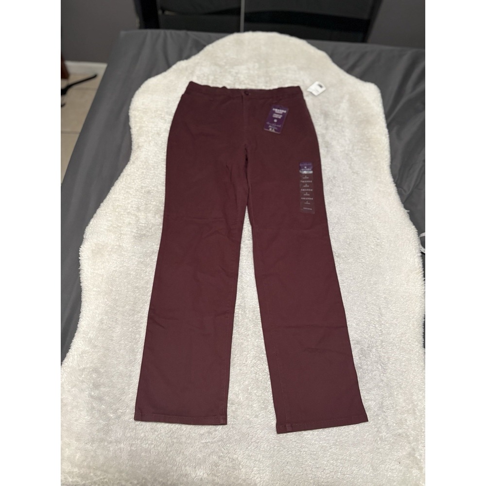 Gloria Vanderbilt‎ Amanda Chino Classic Straight Pants 8 Burgundy
